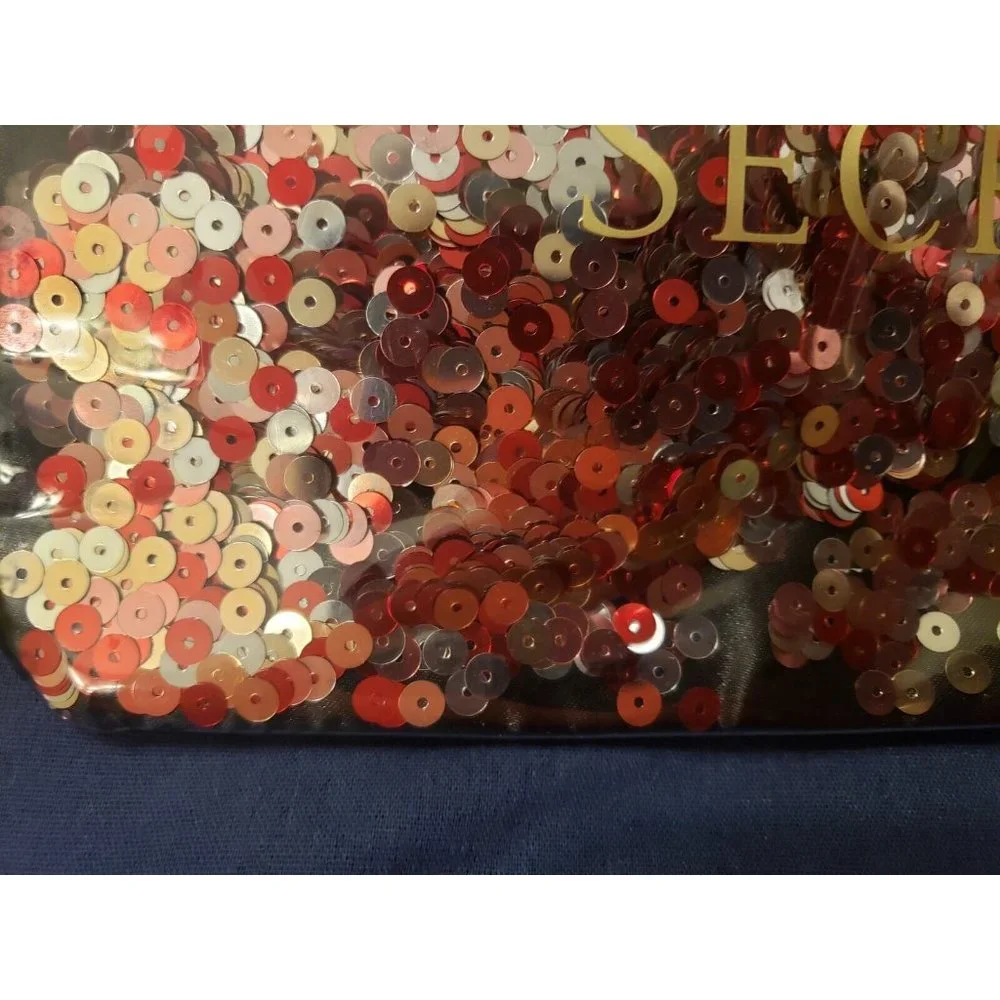 VICTORIA'S SECRET BLACK SEQUIN‎ CLIP ON MINI BAG MAKEUP COSMETIC PENCIL POUCH
